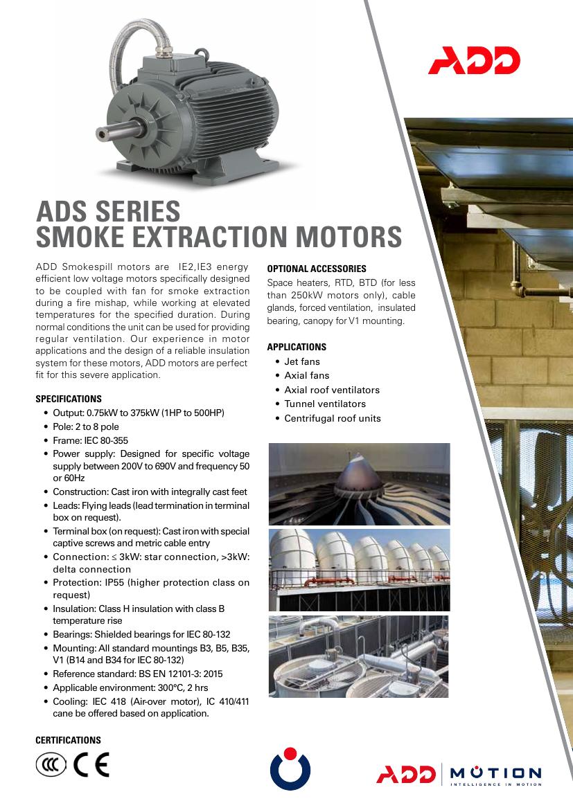 ADS smoke extraction motor brochure cover