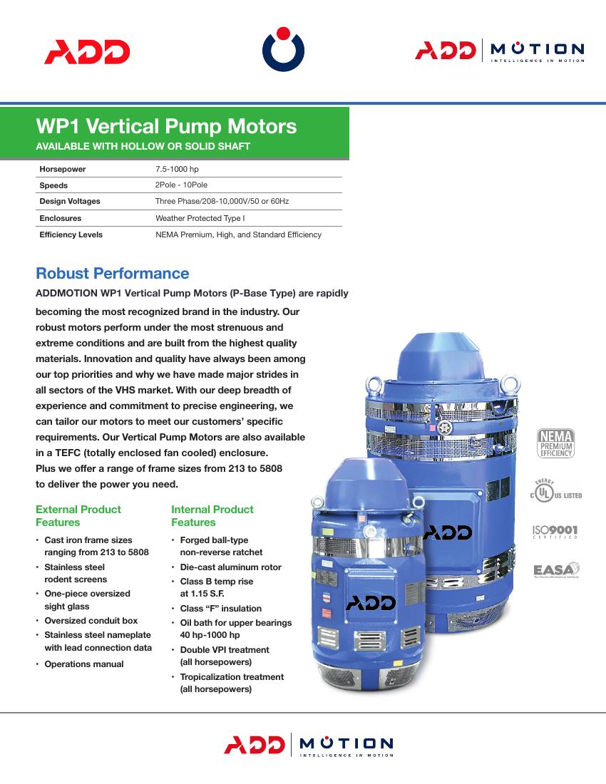 ADV VHS WP1 vertical pump motor catalogue cover